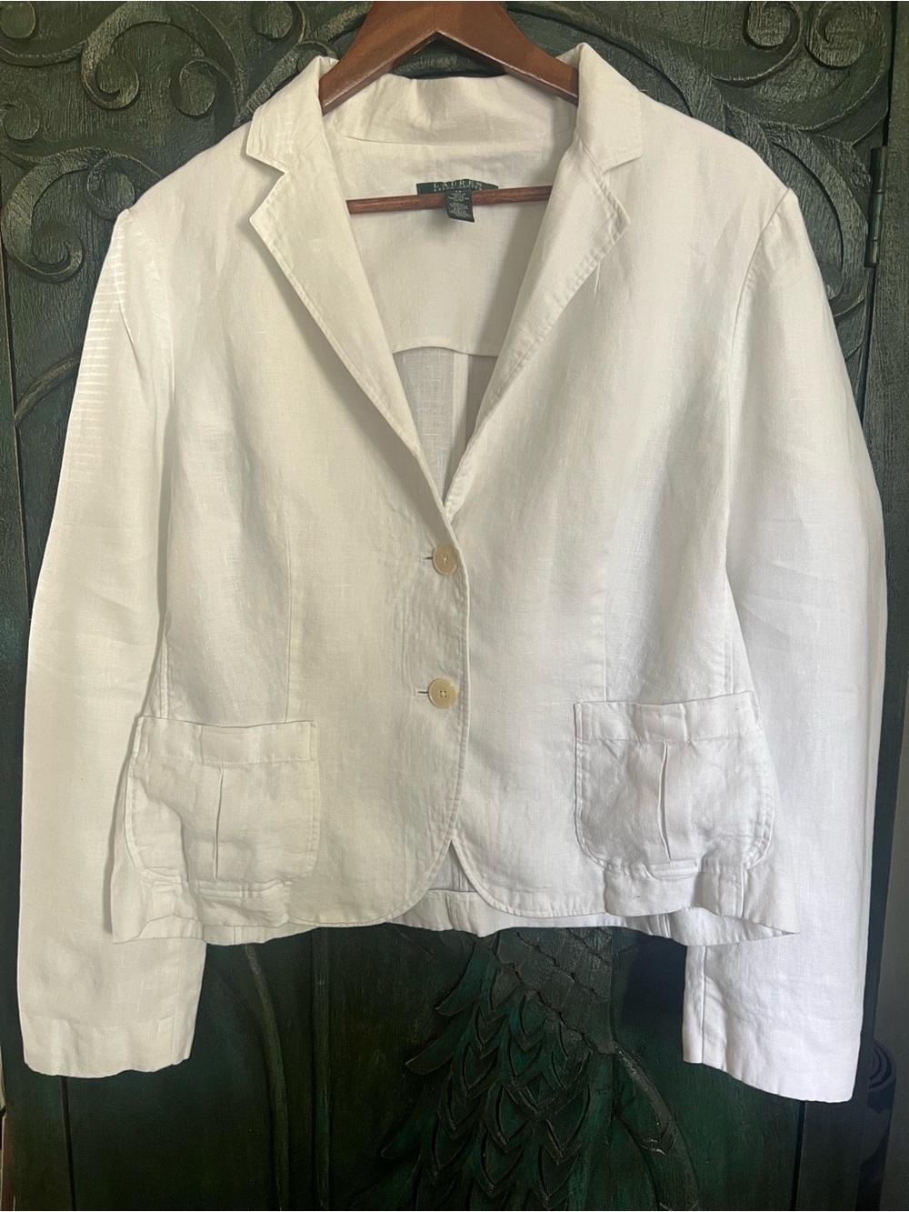 Lauren Ralph Lauren White 100% Linen Blazer Jacket Size 14